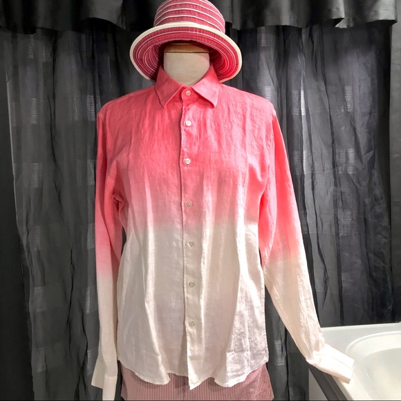 BSNY Linen ombré shirt, pink(coral)/off-white, size M - Picture 1 of 9